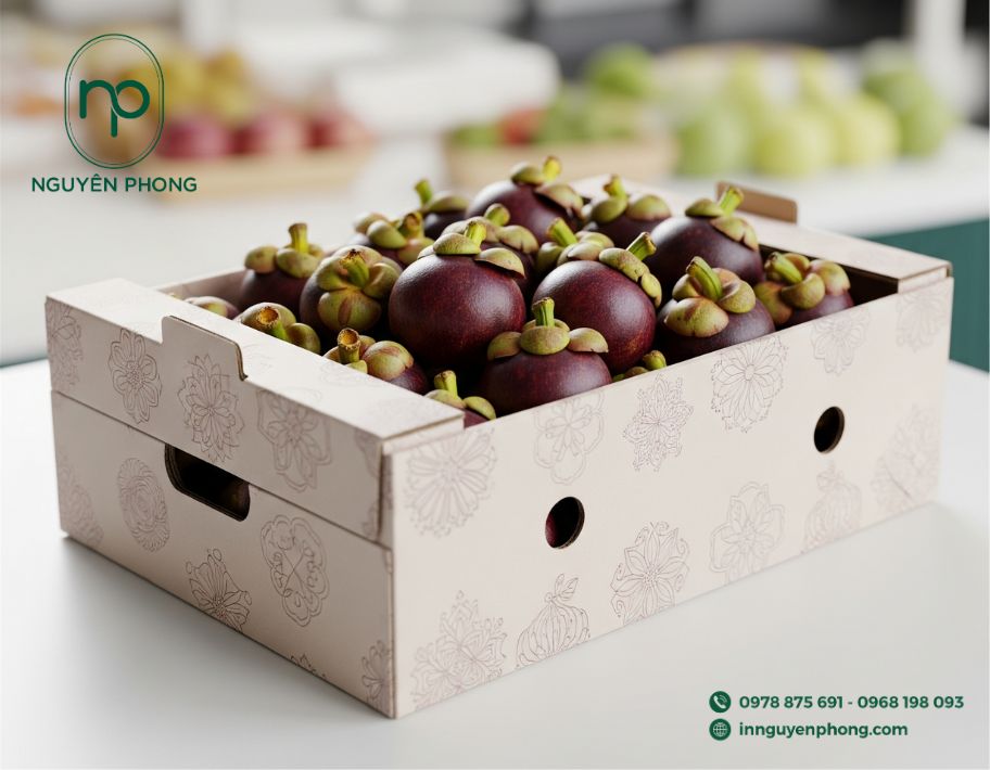 Mẫu thùng carton đựng măng cụt thiết kế lỗ thông hơi